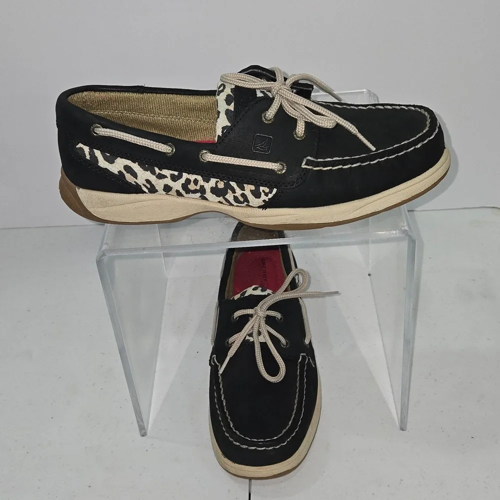 Sperry Top-Sider Womens 8.5M Blue Leather Leopard Print Boat Shoes 9775909